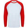 White - Red - Front - Skinnifit Mens Raglan Long Sleeve Baseball T-Shirt