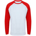 White - Red - Front - Skinnifit Mens Raglan Long Sleeve Baseball T-Shirt