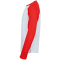 White - Red - Back - Skinnifit Mens Raglan Long Sleeve Baseball T-Shirt