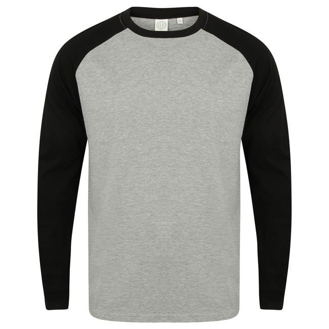 Heather Grey - Black - Front - Skinnifit Mens Raglan Long Sleeve Baseball T-Shirt