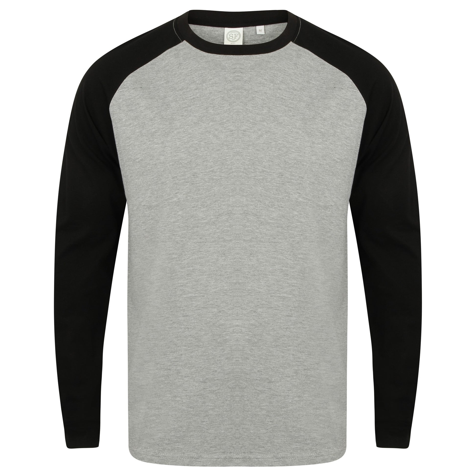 Heather Grey - Black - Front - Skinnifit Mens Raglan Long Sleeve Baseball T-Shirt