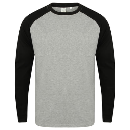 Heather Grey - Black - Front - Skinnifit Mens Raglan Long Sleeve Baseball T-Shirt