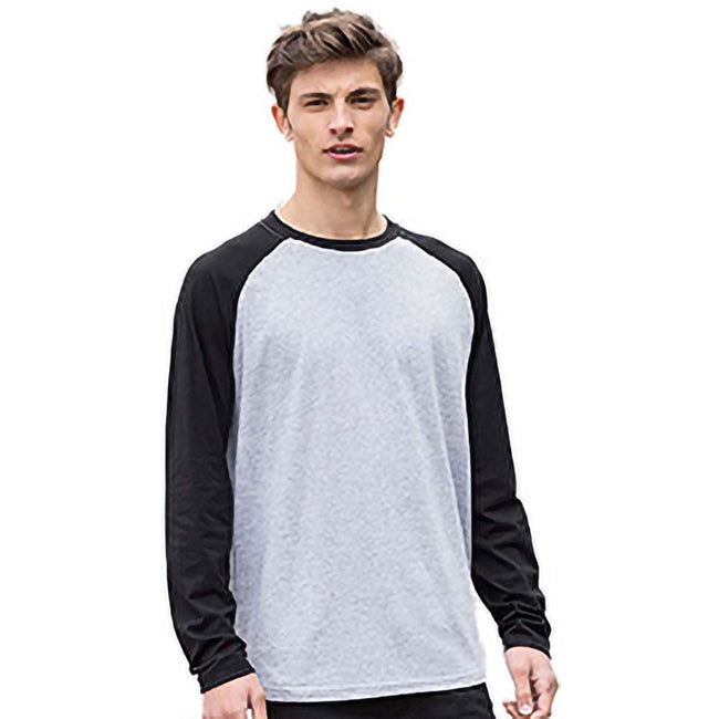 Heather Grey - Black - Back - Skinnifit Mens Raglan Long Sleeve Baseball T-Shirt