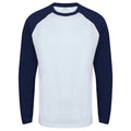White - Oxford Navy - Front - Skinnifit Mens Raglan Long Sleeve Baseball T-Shirt