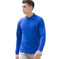 Royal - Back - Henbury Mens Coolplus Moisture Wicking Long Sleeve Polo Shirt