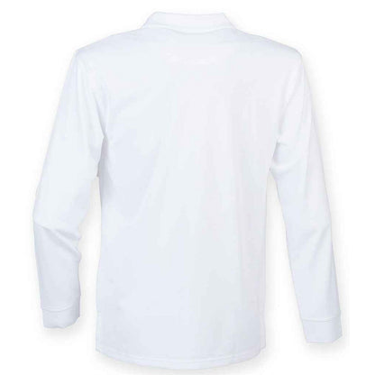 White - Back - Henbury Mens Coolplus Moisture Wicking Long Sleeve Polo Shirt