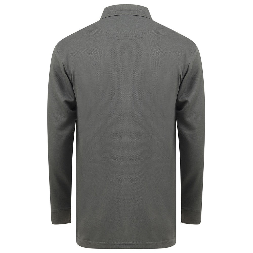 Charcoal - Back - Henbury Mens Coolplus Moisture Wicking Long Sleeve Polo Shirt