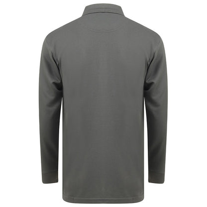 Charcoal - Back - Henbury Mens Coolplus Moisture Wicking Long Sleeve Polo Shirt