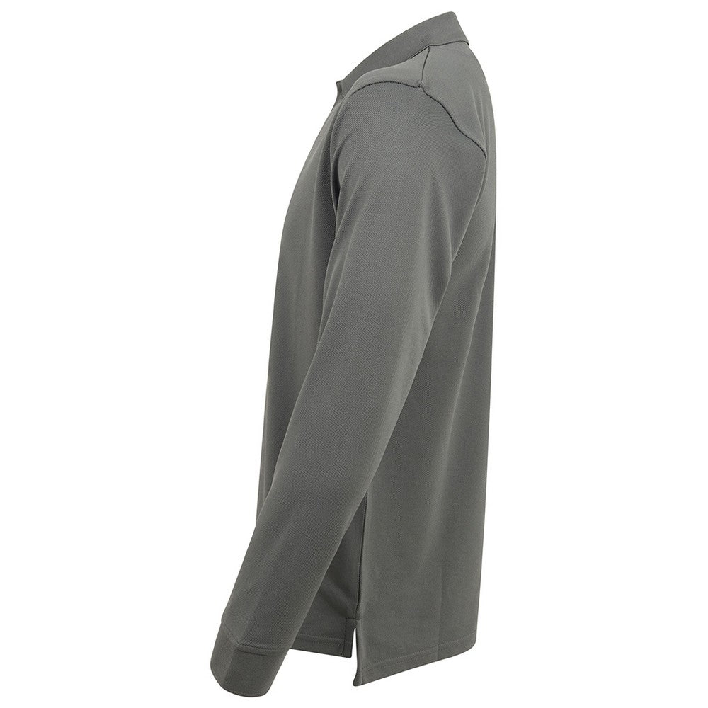 Charcoal Grey - Front - Henbury Mens Coolplus Moisture Wicking Long Sleeve Polo Shirt