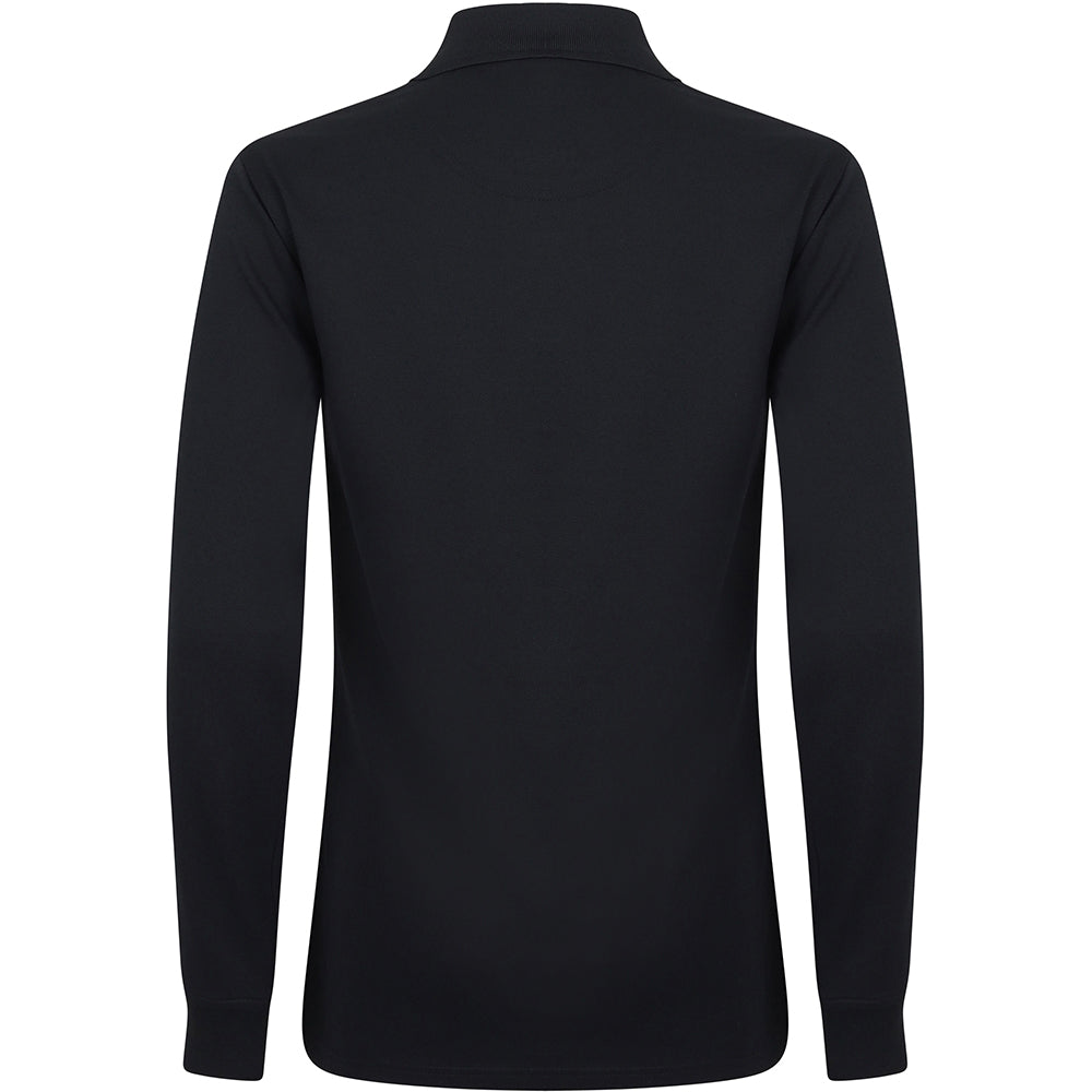 Black - Back - Henbury Mens Coolplus Moisture Wicking Long Sleeve Polo Shirt