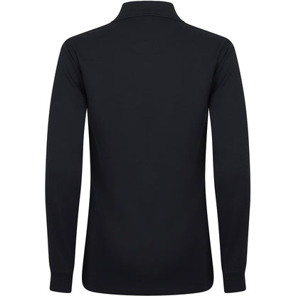 Black - Back - Henbury Mens Coolplus Moisture Wicking Long Sleeve Polo Shirt