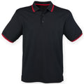 Black-Red - Front - Henbury Mens Coolplus Moisture Wicking Short Sleeve Polo Shirt