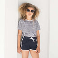 Navy - White - Back - Skinni Minni Childrens-Kids Retro Sports Shorts