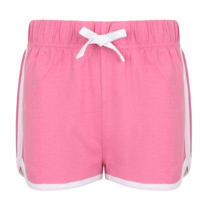 Bright Pink- White - Front - Skinni Minni Childrens-Kids Retro Sports Shorts