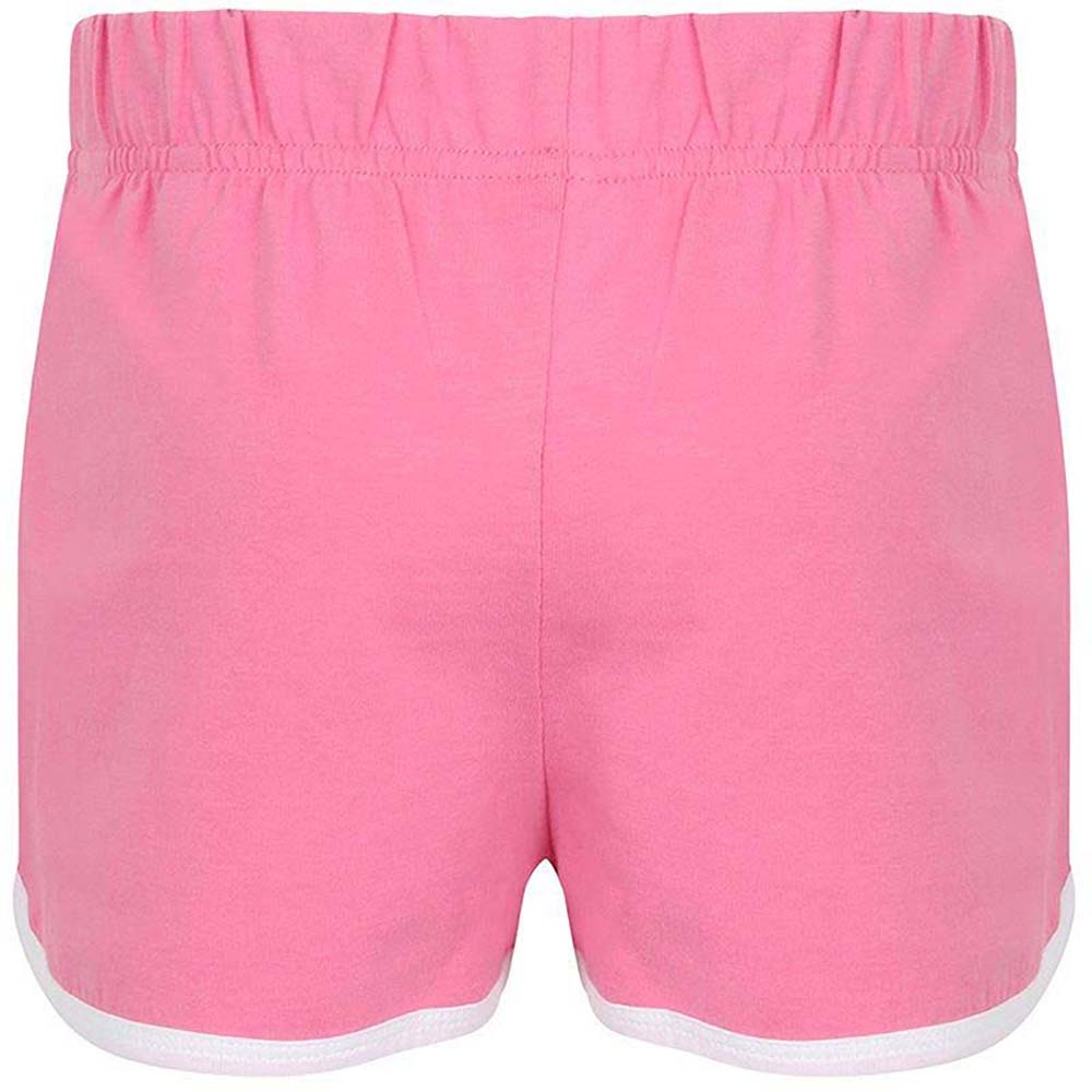 Bright Pink- White - Back - Skinni Minni Childrens-Kids Retro Sports Shorts