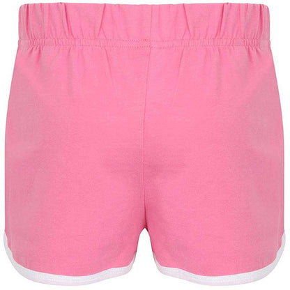 Bright Pink- White - Back - Skinni Minni Childrens-Kids Retro Sports Shorts
