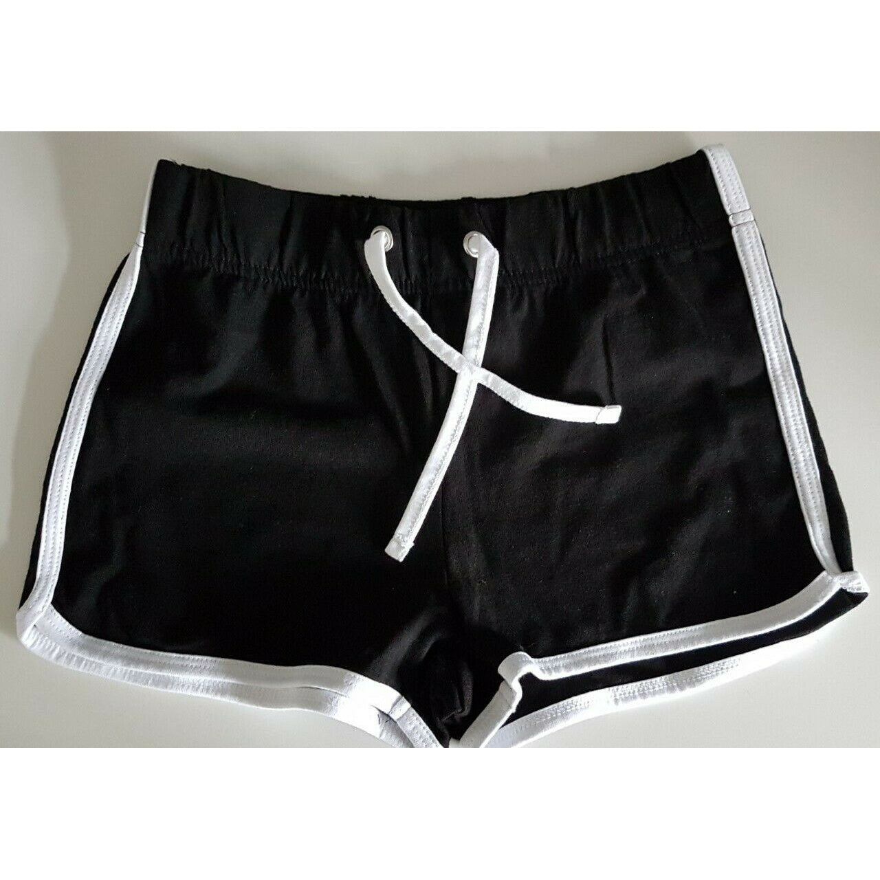 Black - White - Back - Skinni Minni Childrens-Kids Retro Sports Shorts