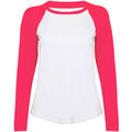 White-Hot Pink - Front - Skinni Minni Childrens-Kids Long Sleeve Baseball T-Shirt