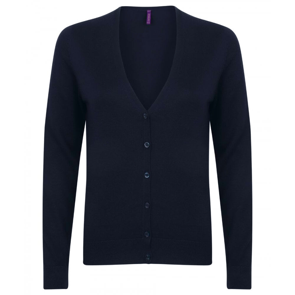 Navy - Front - Henbury Womens-Ladies V-Neck Button Up Cardigan