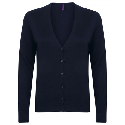 Navy - Front - Henbury Womens-Ladies V-Neck Button Up Cardigan