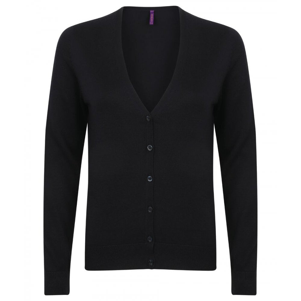 Black - Front - Henbury Womens-Ladies V-Neck Button Up Cardigan