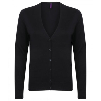 Black - Front - Henbury Womens-Ladies V-Neck Button Up Cardigan