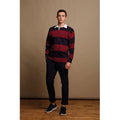 Burgundy-Navy - Side - Front Row Sewn Stripe Long Sleeve Sports Rugby Polo Shirt