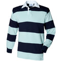 Duck Egg-Navy - Front - Front Row Sewn Stripe Long Sleeve Sports Rugby Polo Shirt