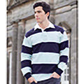 Duck Egg-Navy - Back - Front Row Sewn Stripe Long Sleeve Sports Rugby Polo Shirt