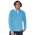 Surf Blue-White - Side - Front Row Long Sleeve Classic Rugby Polo Shirt
