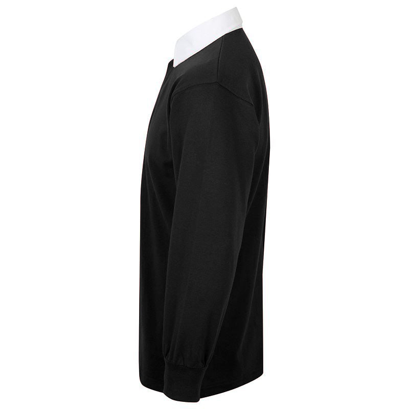 Black-White - Back - Front Row Long Sleeve Classic Rugby Polo Shirt