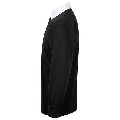Black-White - Back - Front Row Long Sleeve Classic Rugby Polo Shirt