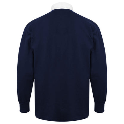 Navy-White - Side - Front Row Long Sleeve Classic Rugby Polo Shirt