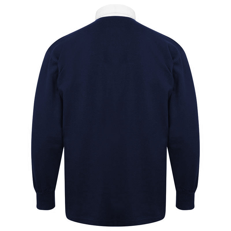 Navy-White - Side - Front Row Long Sleeve Classic Rugby Polo Shirt