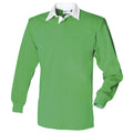 Bright Green-White - Front - Front Row Long Sleeve Classic Rugby Polo Shirt