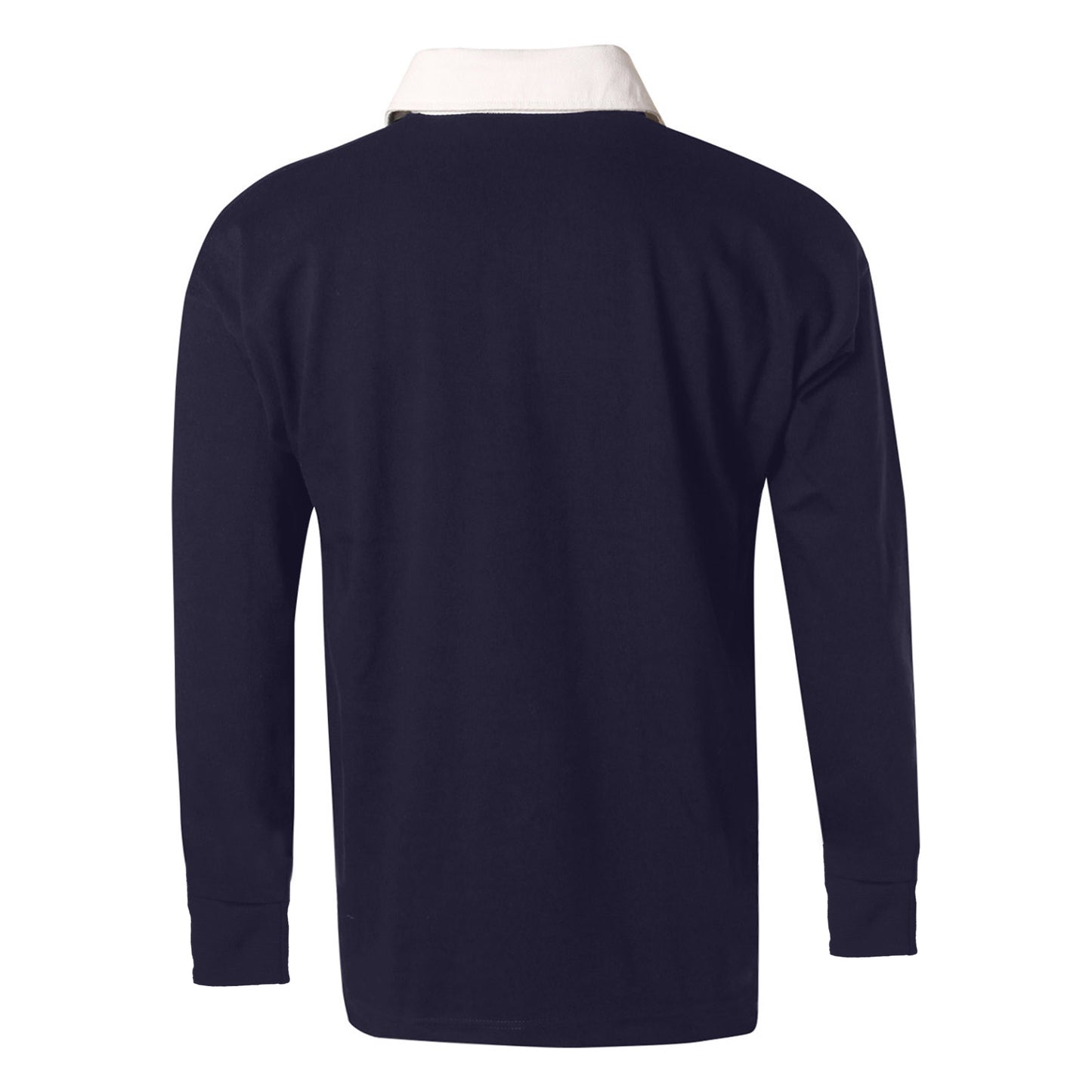 Navy-White - Back - Front Row Womens-Ladies Long Sleeve Plain Sports Rugby Polo Shirt