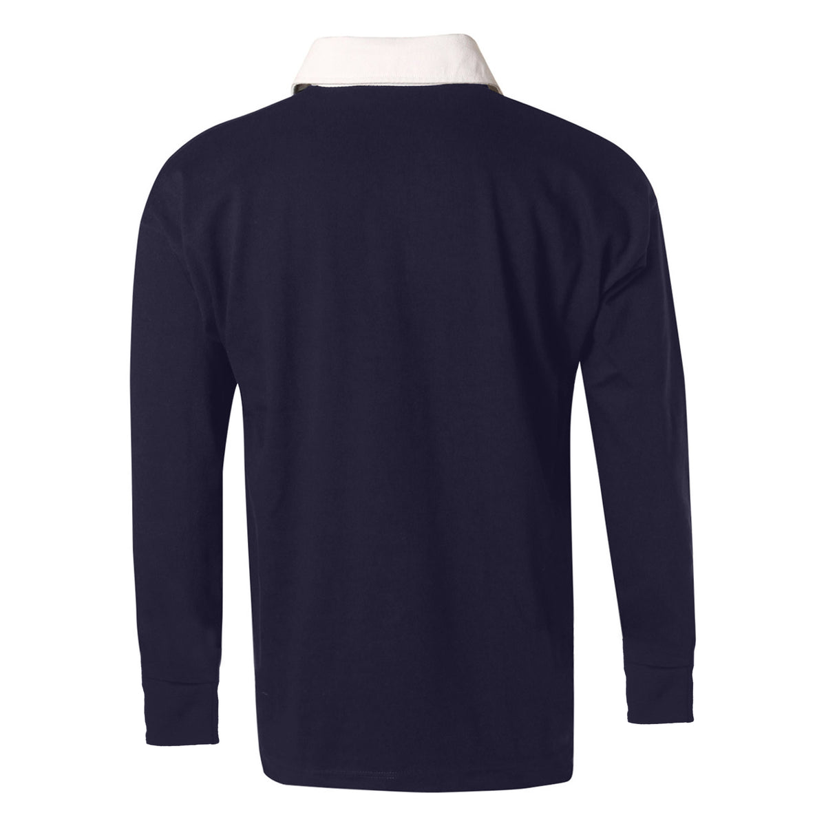 Navy-White - Back - Front Row Womens-Ladies Long Sleeve Plain Sports Rugby Polo Shirt