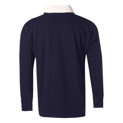 Navy-White - Back - Front Row Womens-Ladies Long Sleeve Plain Sports Rugby Polo Shirt