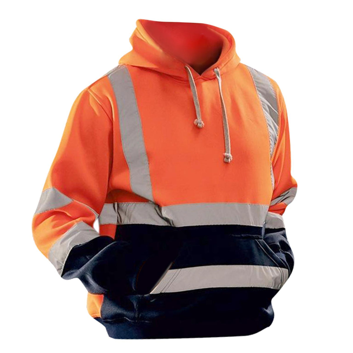 Orange-Navy - Back - Yoko Mens High Visibility Pull-Over Hoodie