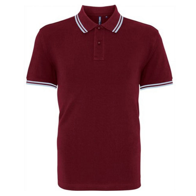 Burgundy- Sky - Front - Asquith & Fox Mens Classic Fit Tipped Polo Shirt