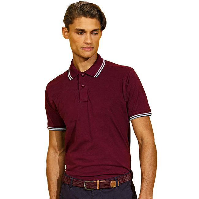 Burgundy- Sky - Back - Asquith & Fox Mens Classic Fit Tipped Polo Shirt