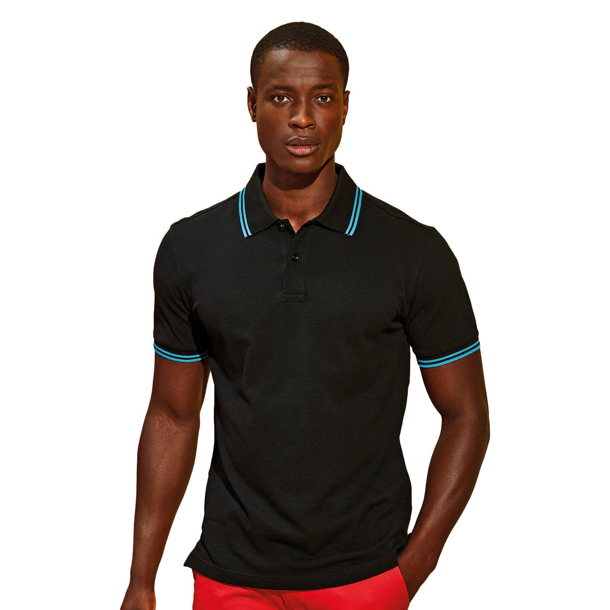 Black- Turquoise - Back - Asquith & Fox Mens Classic Fit Tipped Polo Shirt