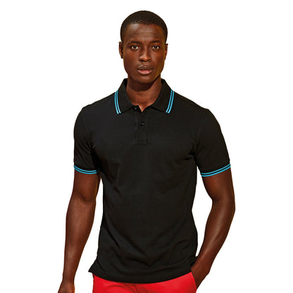 Black- Turquoise - Back - Asquith & Fox Mens Classic Fit Tipped Polo Shirt