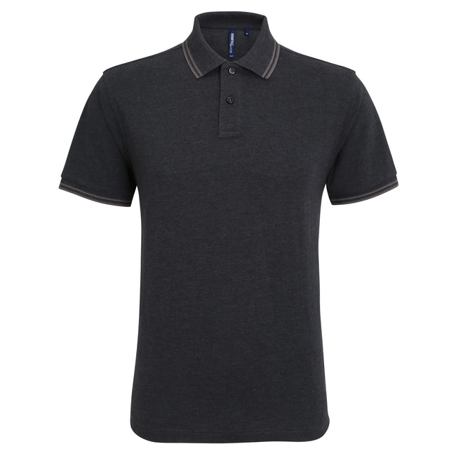 Black Heather-Charcoal - Front - Asquith & Fox Mens Classic Fit Tipped Polo Shirt
