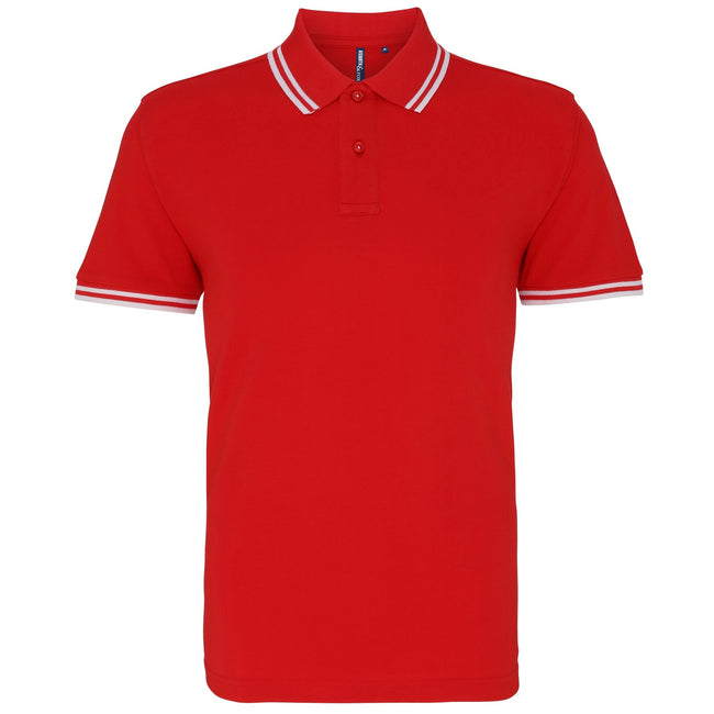 Red- White - Front - Asquith & Fox Mens Classic Fit Tipped Polo Shirt