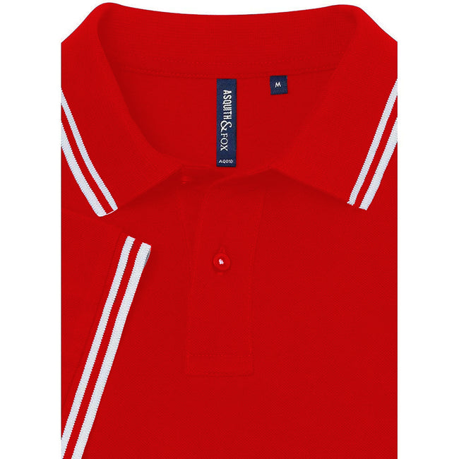 Red- White - Back - Asquith & Fox Mens Classic Fit Tipped Polo Shirt