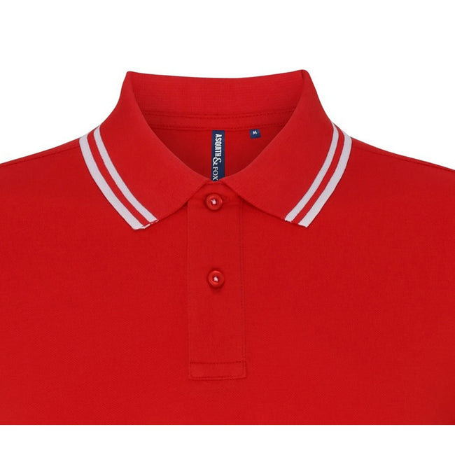 Red- White - Side - Asquith & Fox Mens Classic Fit Tipped Polo Shirt