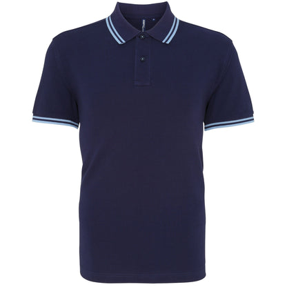 Navy- Cornflower - Front - Asquith & Fox Mens Classic Fit Tipped Polo Shirt