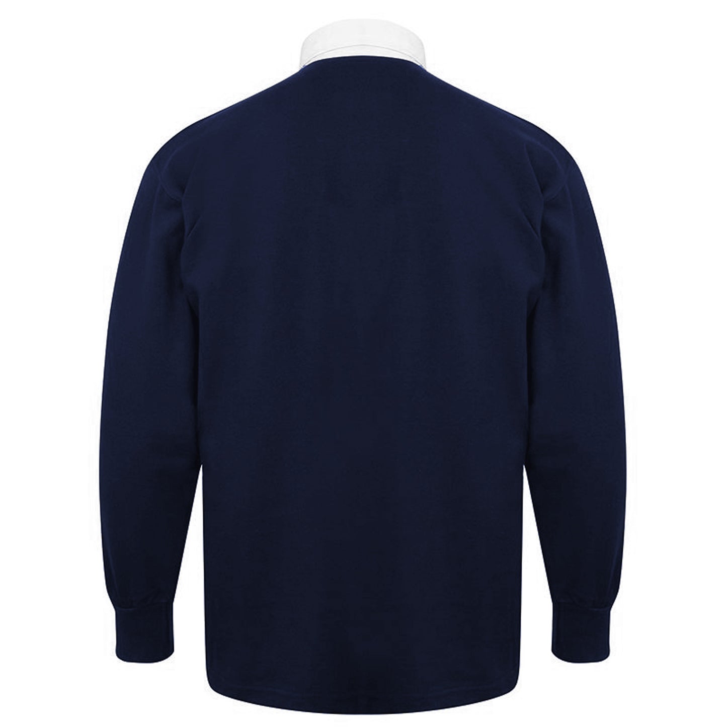 Navy - Back - Front Row Kids Unisex Long Sleeve Plain Rugby Sports Polo Shirt