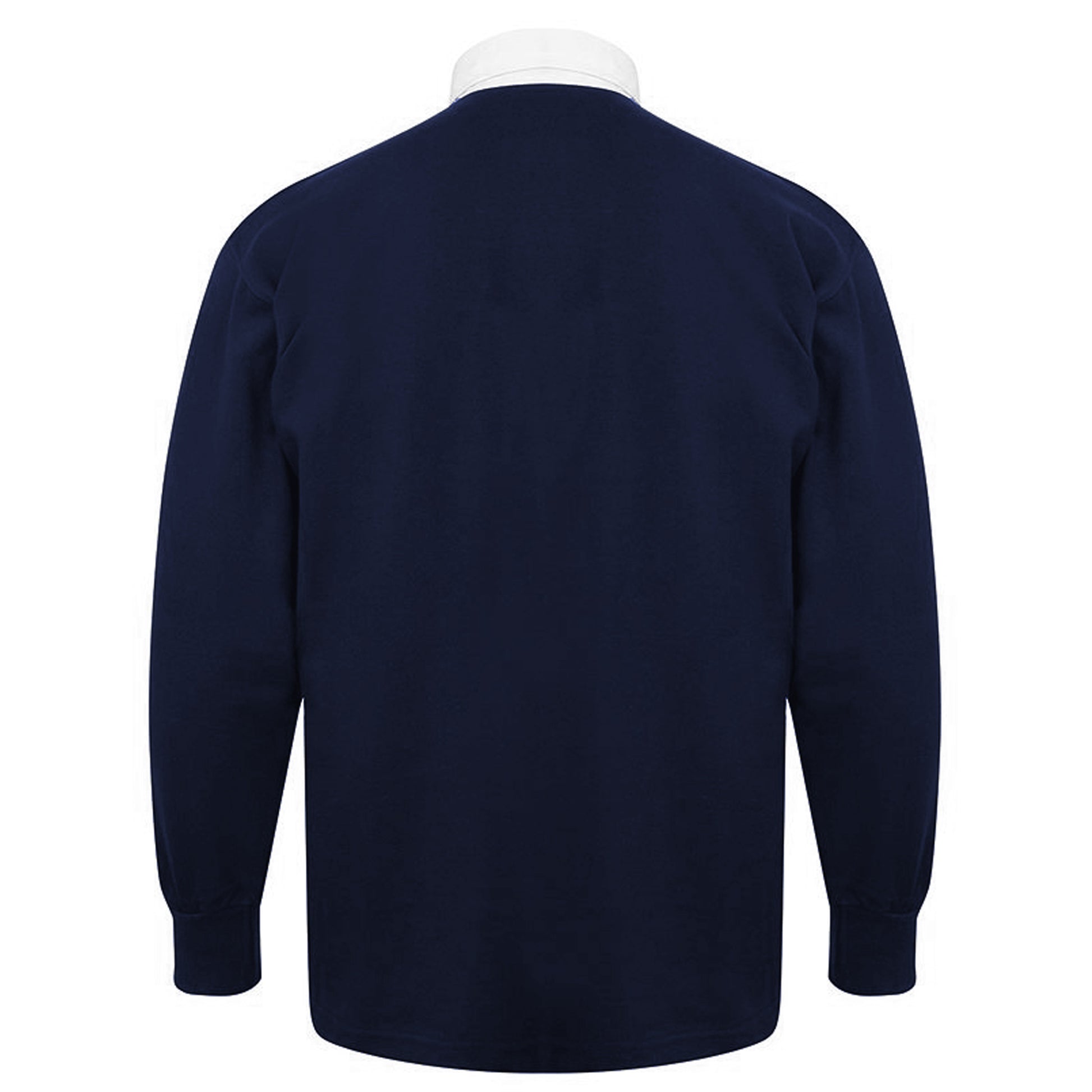 Navy - Back - Front Row Kids Unisex Long Sleeve Plain Rugby Sports Polo Shirt
